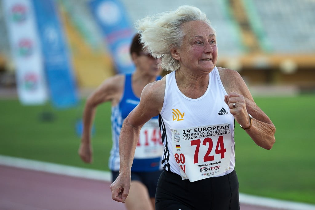 old woman running