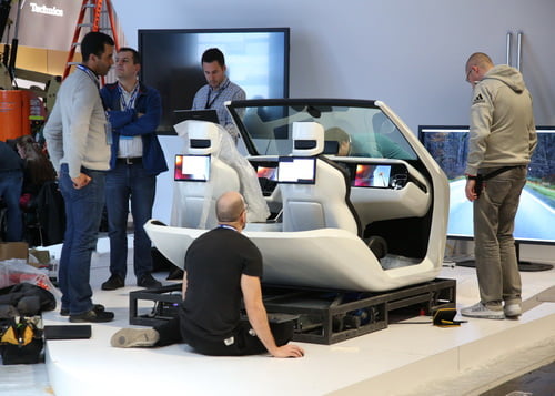 Exhibitors setting up automotive displays for CES 2016 at the LVCC