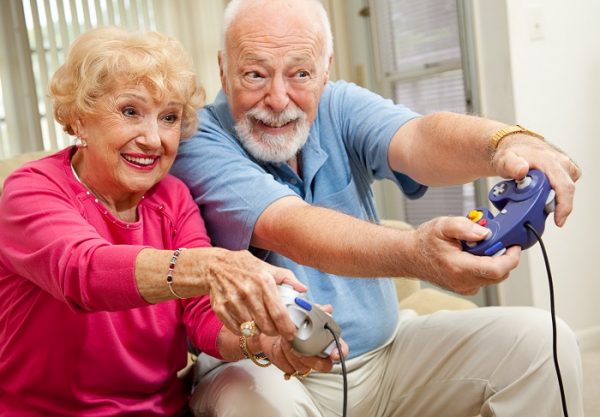Seniors playing video games