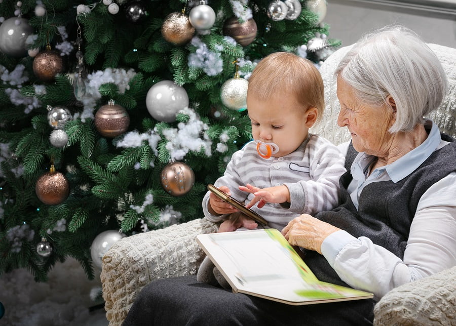 elderly and baby - christmas time
